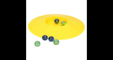 Knikkerpot van kunststof - 17 cm - geel - met knikkers