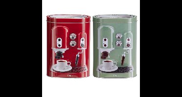 Koffie bewaarblik - metaal - retro koffiemachine set-rood - 13x8x19cm