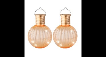 Lampion solar verlichting - 2x - oranje - 11 cm - LED