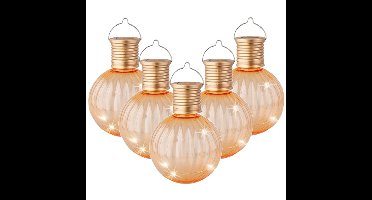 Lampion solar verlichting - 5x - oranje - 11 cm - LED