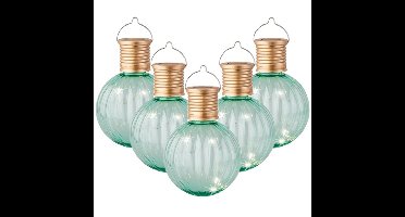 Lampion solar verlichting - 5x - turquoise - 11 cm - LED
