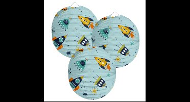 Lampion Space - 3x - 22 cm - licht blauw - papier