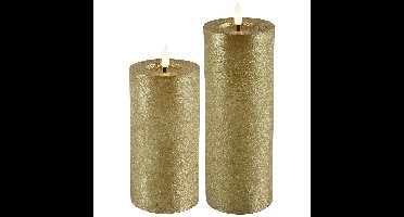 LED kaarsen/stompkaarsen - set 2x - goud - D7,5 x H15 en H20 cm - timer - warm wit