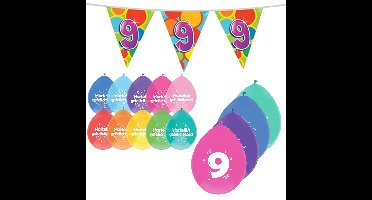 Leeftijd verjaardag thema 9 jaar pakket ballonnen/vlaggetjes