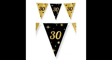 Leeftijd vlaggetjes 30 jaar - zwart/goud - 10 meter - kunststof