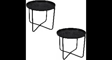 Lesli Living Bijzettafel - 2x - rond - metaal - zwart - 35 cm