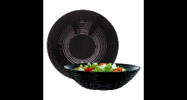 Luminarc Salade schaal/slakom - 2x - zwart - glas - 27cm - schalen