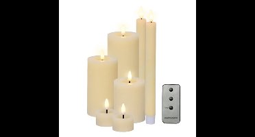 Lumineo LED kaarsen set - 7-delig - creme - met afstandsbediening