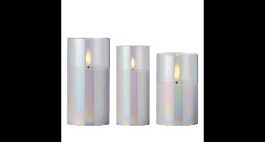Lumineo luxe LED kaarsen - in glas - 3x - transparant parelmoer