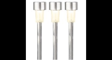 Lumineo Prikspot solar - 3x - LED - zilver - H36 cm - RVS - warm wit