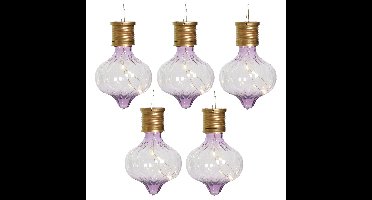 Lumineo solar hanglamp bol/lampion - 5x - Marrakech - lila paars - kunststof - D8 x H12 cm