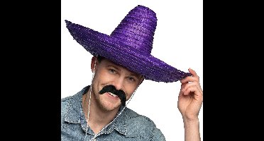 Mexicaan Carnaval verkleed set - Sombrero hoed paars - met snor