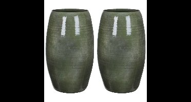Mica Decorations Bloemenvaas Lester - 2x - groen - glanzend keramiek