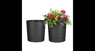 Mica Decorations Bloempot - 2x - antraciet - H19 x D18 cm - kunststof