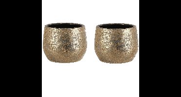 Mica Decorations Bloempot - 2x - goudkleurig - keramiek - 19 x 15 cm