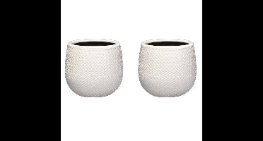 Mica Decorations Bloempot - 2x - wit - keramiek - D14 x H12 cm