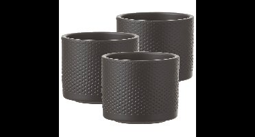 Mica Decorations Bloempot - 3x - antraciet - keramiek - D12 x H10 cm