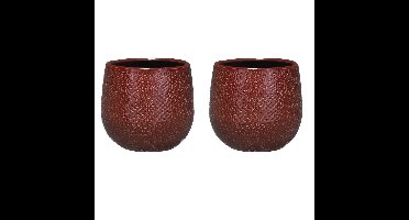 Mica Decorations Bloempot - 3x - bordeaux - keramiek - 14x12 cm