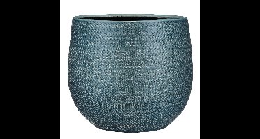 Mica Decorations Bloempot - blauw - ribbel - keramiek - 29x25 cm