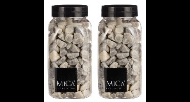 Mica Decorations decoratie stenen - 2x - 650ml - lichtgrijs