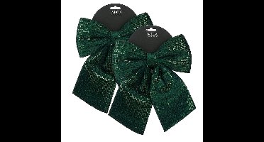 Mica Decorations Kerst strik - 2x - groen - 24 x 28 cm - pailletten
