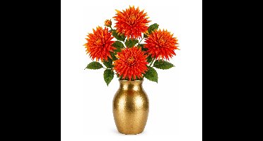 Mica Decorations Kunstbloem Dahlia Artistic - 4x - H74 cm - oranje
