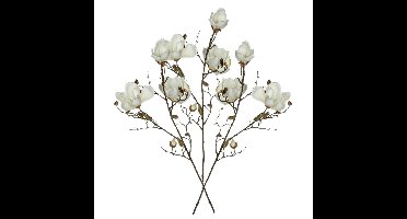 Mica Decorations Kunstbloemen Magnolia takken - 3x - 90 cm - wit