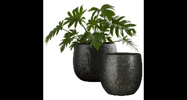 Mica Decorations Plantenpot - 2x - antraciet - ribbel - D21 x H22 cm
