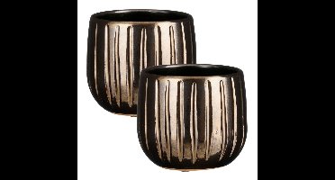 Mica Decorations Plantenpot - 2x - brons - glans ribbel - D14 x H12 cm