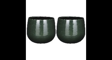 Mica Decorations Plantenpot - 2x - keramiek - groen glans - 18x16cm