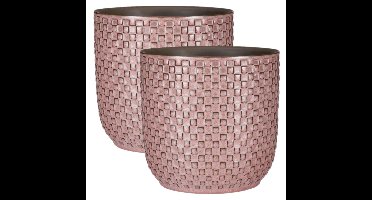 Mica Decorations Plantenpot - 2x - keramiek - roze - 19 x 17 cm