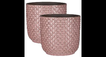 Mica Decorations Plantenpot - 2x - keramiek - roze - D17 x H16 cm