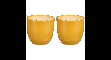 Mica Decorations Plantenpot - 2x - okergeel - keramiek - glans - 17x16 cm
