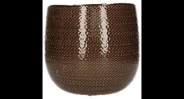Mica Decorations Plantenpot - donkerbruin - geribbeld - 19x21 cm