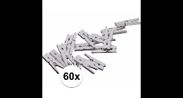 Mini knijpertjes - 60x st - zilver - 2 cm - hout - knijpers