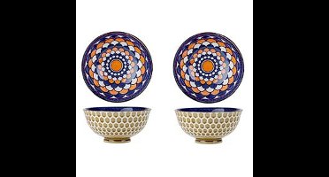 Oosterse serveerschaal - 4x - rond - 12 cm - porselein - soepkom - diep bord