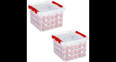 Opbergbox - 2x - voor kerstballen - 26 liter - rood deksel