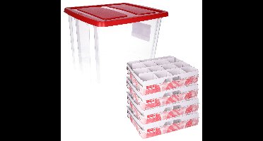 Opbergbox - 2x - voor kerstballen - 45 liter - rood deksel