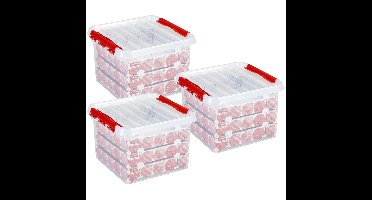 Opbergbox - 3x - voor kerstballen - 26 liter - rood deksel
