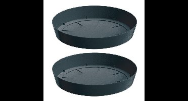 Opvangschaal/onderschaal bloempot/plantenpot - 2x - antraciet - rond - Dia 38 cm
