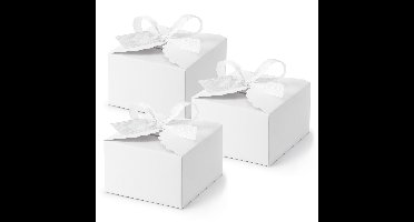 PartyDeco cadeaudoosje Wolkje - Bruiloft - 20x met lintje - wit - 8 x 5 cm