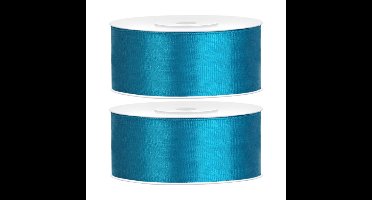 Partydeco Cadeaulint - 2x - turqoise - 2,5 cm x 25 meter - satijn