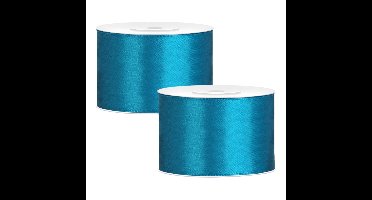Partydeco Cadeaulint - 2x - turqoise - 5 cm x 25 meter - satijn