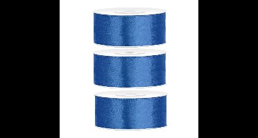 Partydeco Cadeaulint - 3x - blauw - 2,5 cm x 25 meter - satijn
