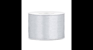 Partydeco Cadeaulint - zilver - 5 cm x 25 meter - satijn - sierlint