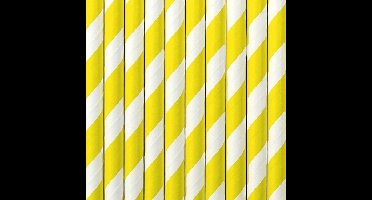Partydeco drinkrietjes gestreept - papier - geel/wit - 10x stuks