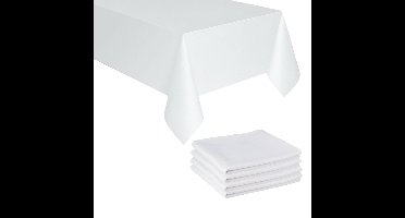 Partydeco Tafelkleed/tafellaken - 4x - wit - 180 x 300 cm - polyester