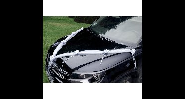 PartyDeco trouwauto organza lint Rozen - Bruiloft - wit - 2x stuks - just married