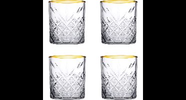 Pasabahce - Whisky glazen - 8x - transparant/goud - 350 ml