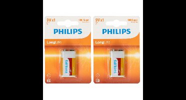 Philips 9V Long life batterij - 2x - alkaline - 9 Volt blokbatterijen